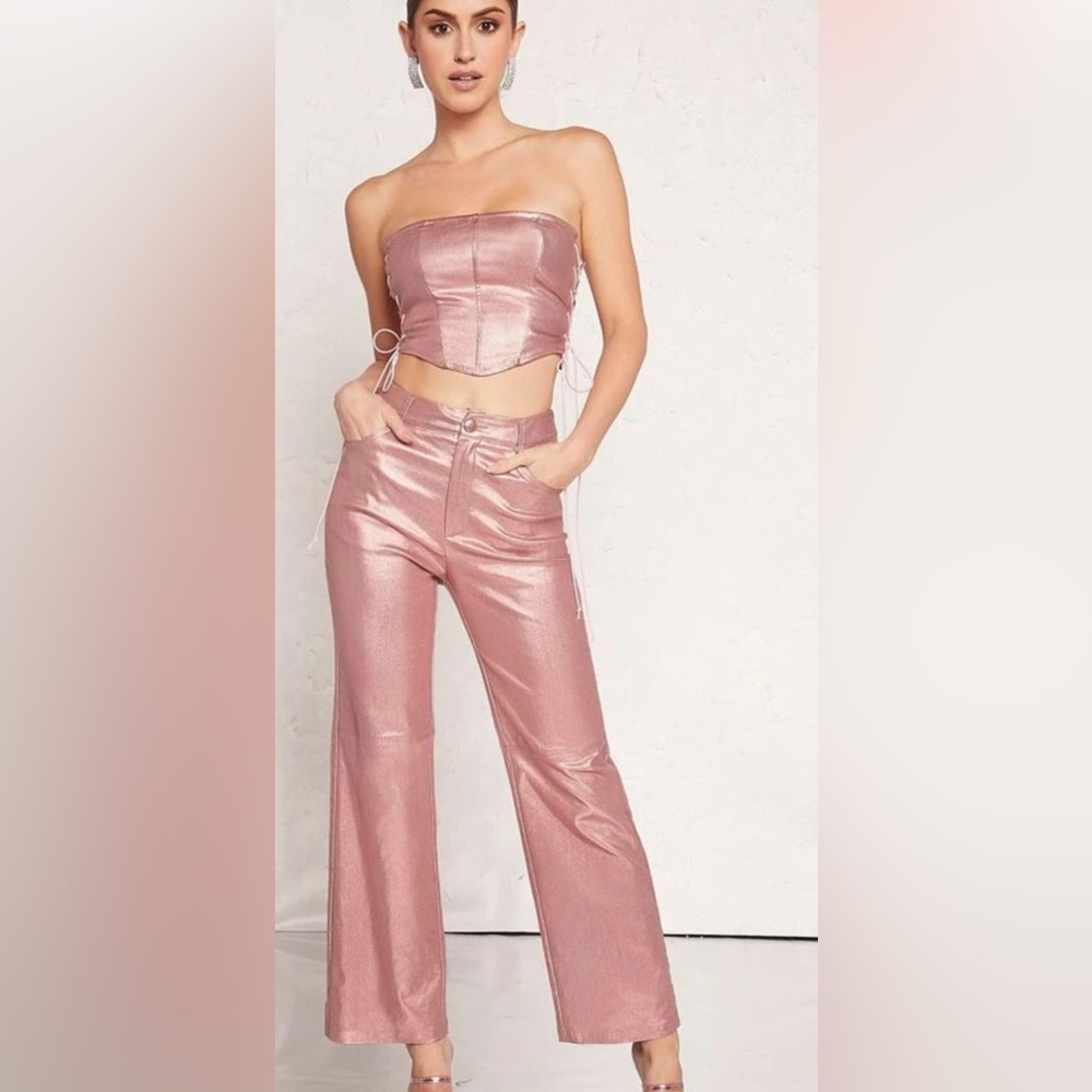 Rose gold metallic faux leather pants with bustier size large